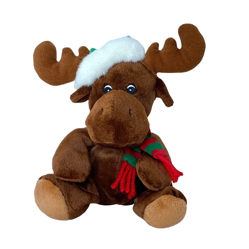 Princess Soft Toy 7" Moose Plush Animal Toy with Christmas Holiday Hat and Scarf